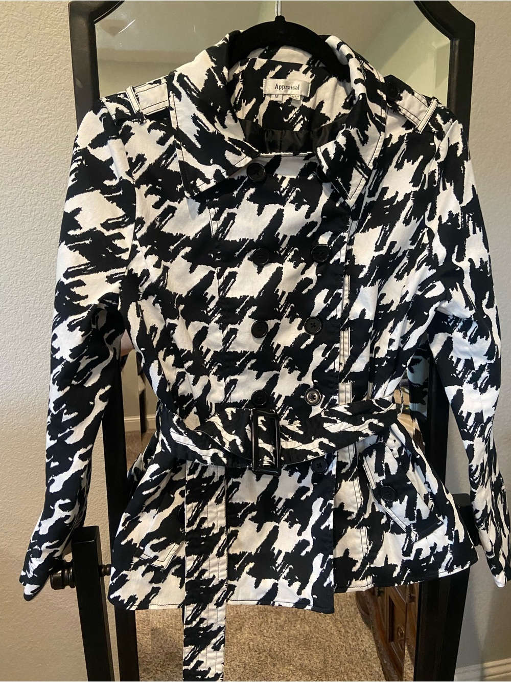 Appraisal Brand Black and White Houndstooth Trench Coat